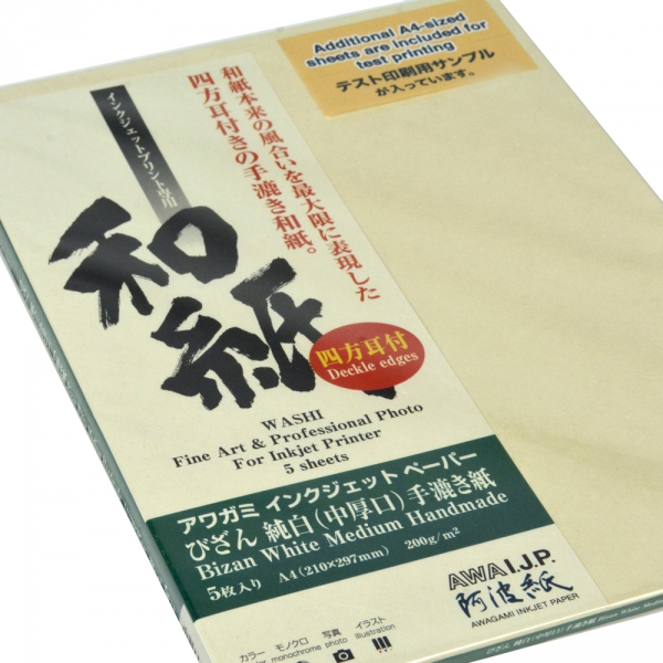 Awagami Bizan Medium White Deckle Edge 200gsm Fine Art Inkjet Paper A4/5 Sheets