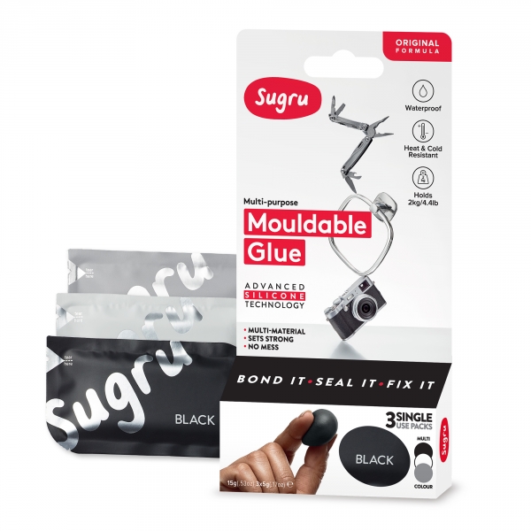 Sugru Mouldable Glue - Family-Safe  Skin-Friendly Formula - Black, White &  Grey (3-pack) 