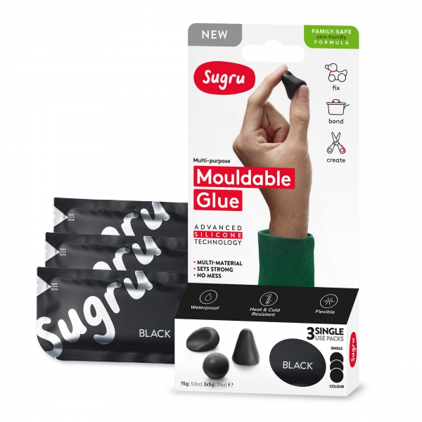 Sugru Family-Safe Mouldable Glue - Black 3 Pack - PAST DATE SPECIAL