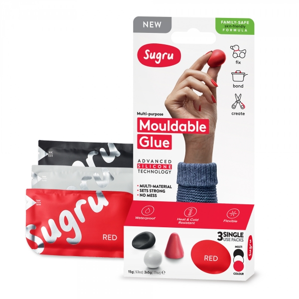 Sugru Family-Safe Mouldable Glue - Black, White, Red 3 Pack