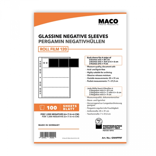 MACO Glassine Negative Sleeves for 120 4 Strips - 100 pack 