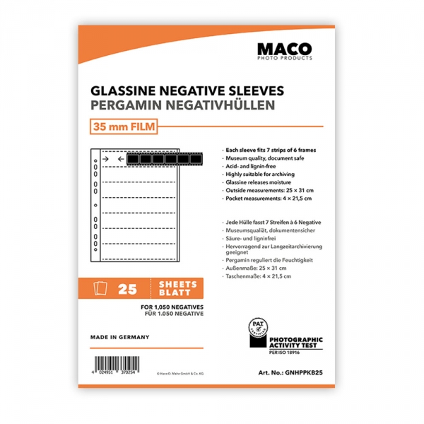 MACO Glassine Negative Sleeves for 35mm 7 Strips of 6 Negatives - 25 packs