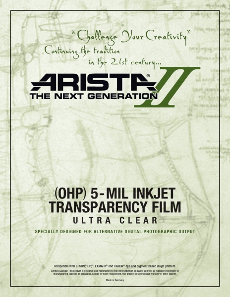 Arista-II Inkjet OHP Ultra Clear 5-mil Transparency Film - 13x19/50 Sheets