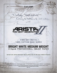 Arista-II Fine Art Cotton Bright White Dual Sided Matte Inkjet Paper 11x17/20 sheets - 210 gsm