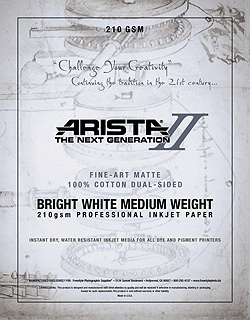 Arista-II Fine Art Cotton Bright White Dual Sided Matte Inkjet Paper 13x19/20 sheets - 210 gsm