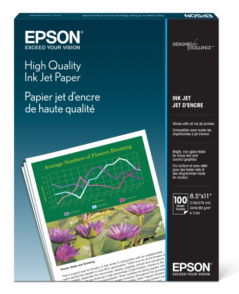 Epson High Quality Inkjet Paper - 90gsm 8.5x11/100 Sheets