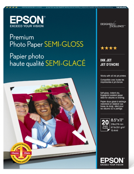Epson Premium Photo Paper Semi-Gloss Inkjet Paper 8.5x11/20 sheets (formerly known as Premium Semi-Gloss Photo Paper)