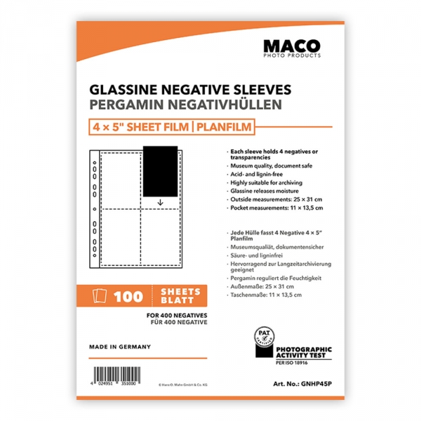 MACO Glassine Negative Sleeve Pages  for 4x5 - 100 pack 