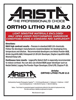 Arista Ortho Litho Film 2.0 <br>4x5/50 Sheets