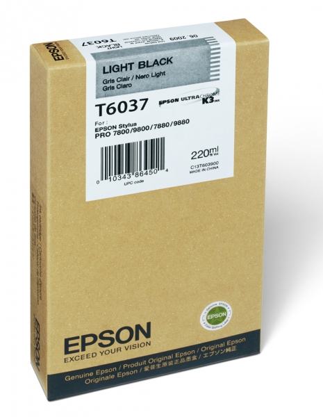 Epson UltraChrome K3 Light Black Ink Cartridge (T603700) for Stylus Pro 7800/7880/9800/9880 - 220ml