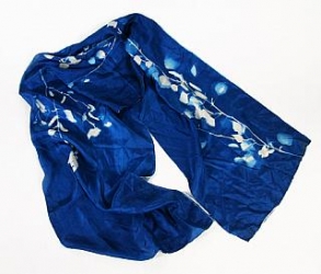 Blue Sunprints Cyanotype Sensitized China Silk Scarf - White