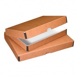 Lineco 11 x 14 x 1.75 inch Folio Metal-Edge Storage Box - Tan Faux Leather