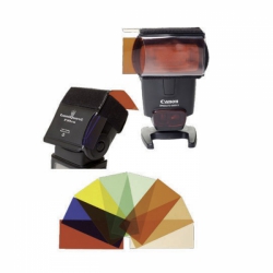 The FXtra is a compact flash gels holder that includes red, blue and yellow special effects gels, and an assortment of green and CTO (color temperature orange) gels required to balance your flash for both fluorescent and incandescent environments, as well as the daylight for which your flash is balanced. 