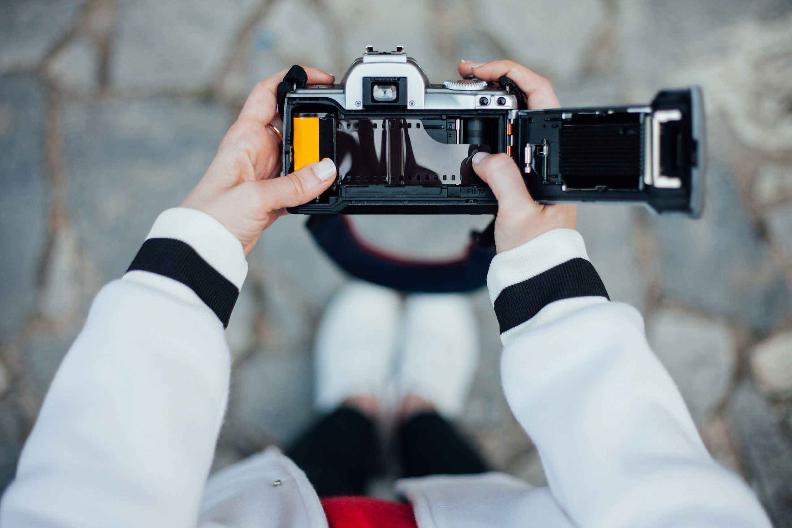 Loading 35mm film into camera